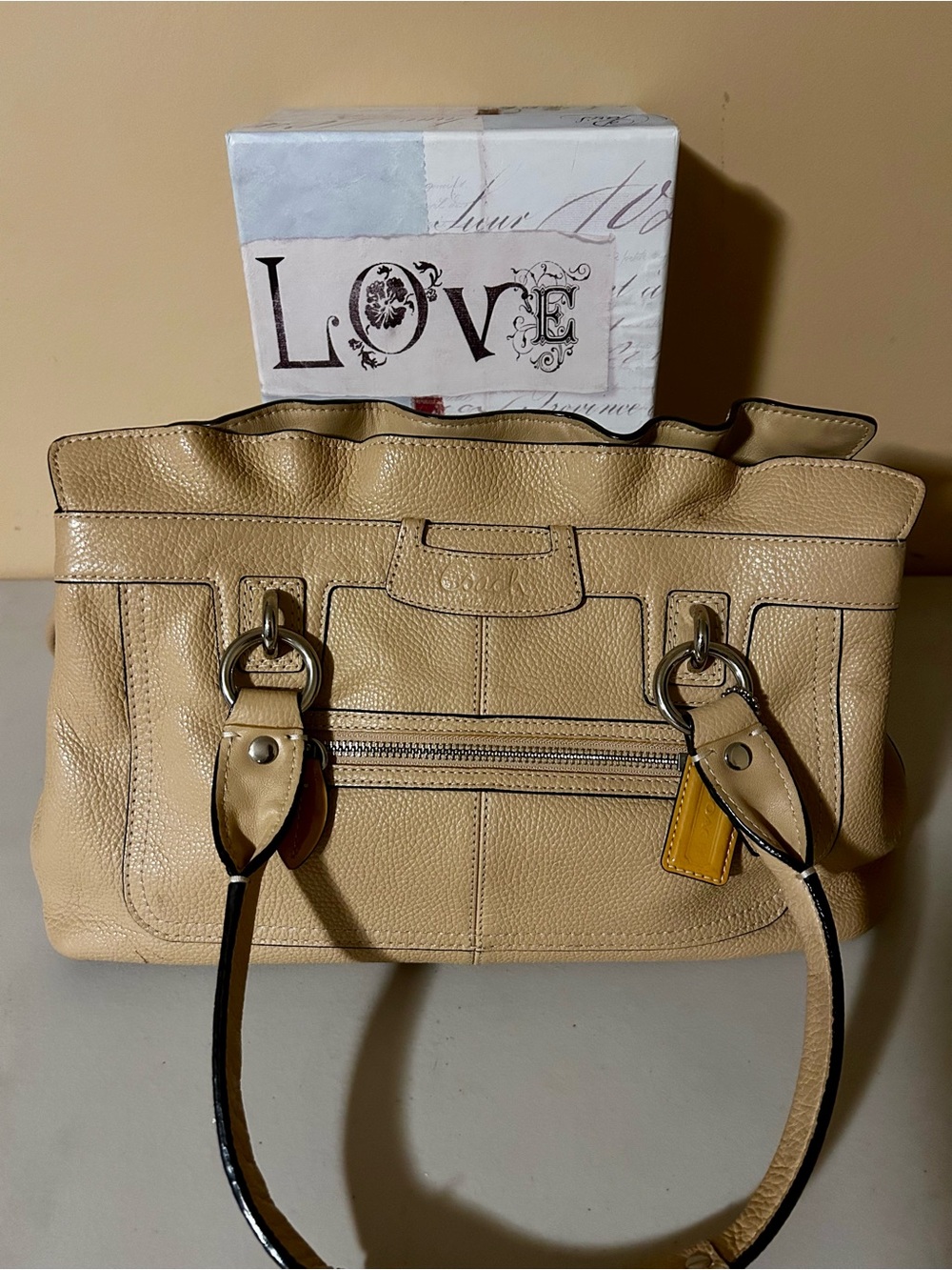 Coach Pebbled Leather Shoulder Tote in Light Tan - Picture 6 of 9